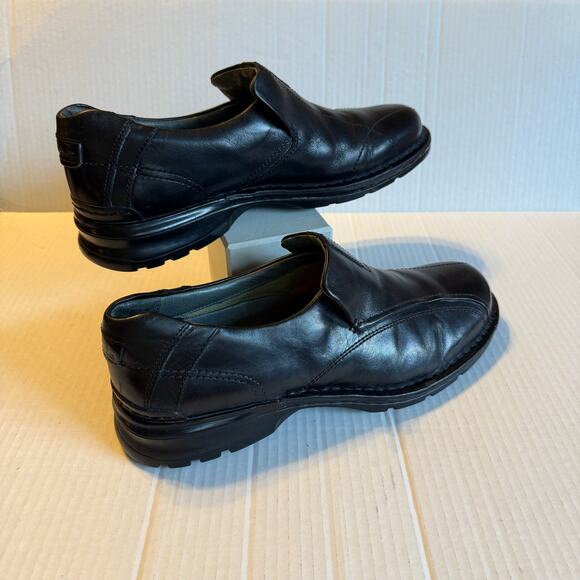 Clarks Black Leather Slip On Comfort Shoes 11M Men’s Casual Work Loafers - Picture 7 of 11
